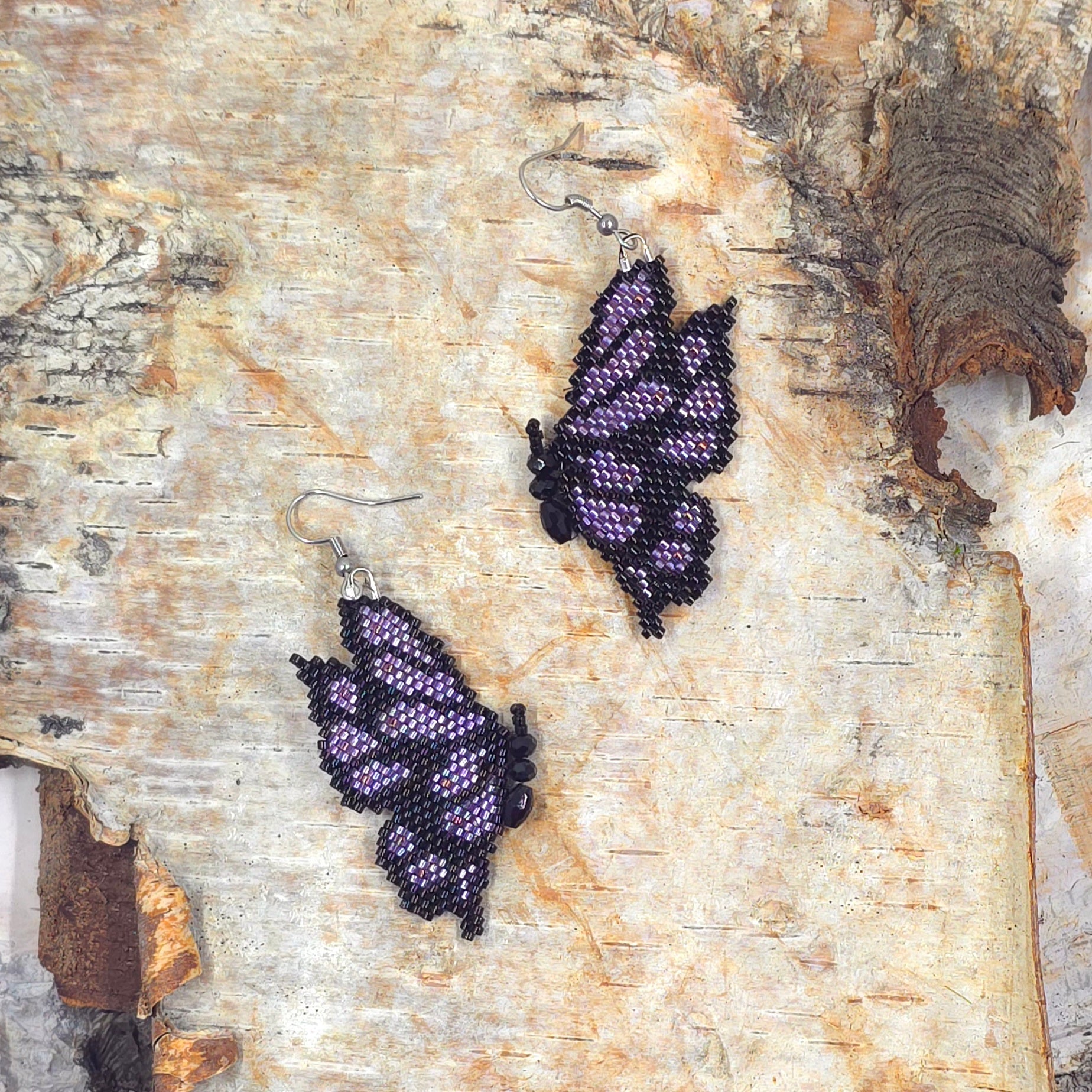 Purple Butterfly Earrings Miyuki Delica