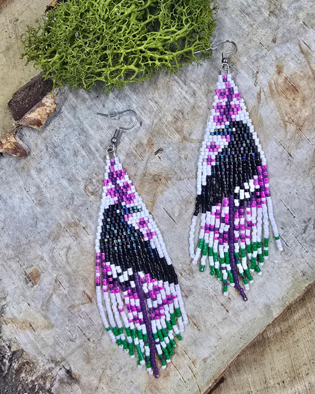 Fireweed Raven Beaded Fringe Earrings