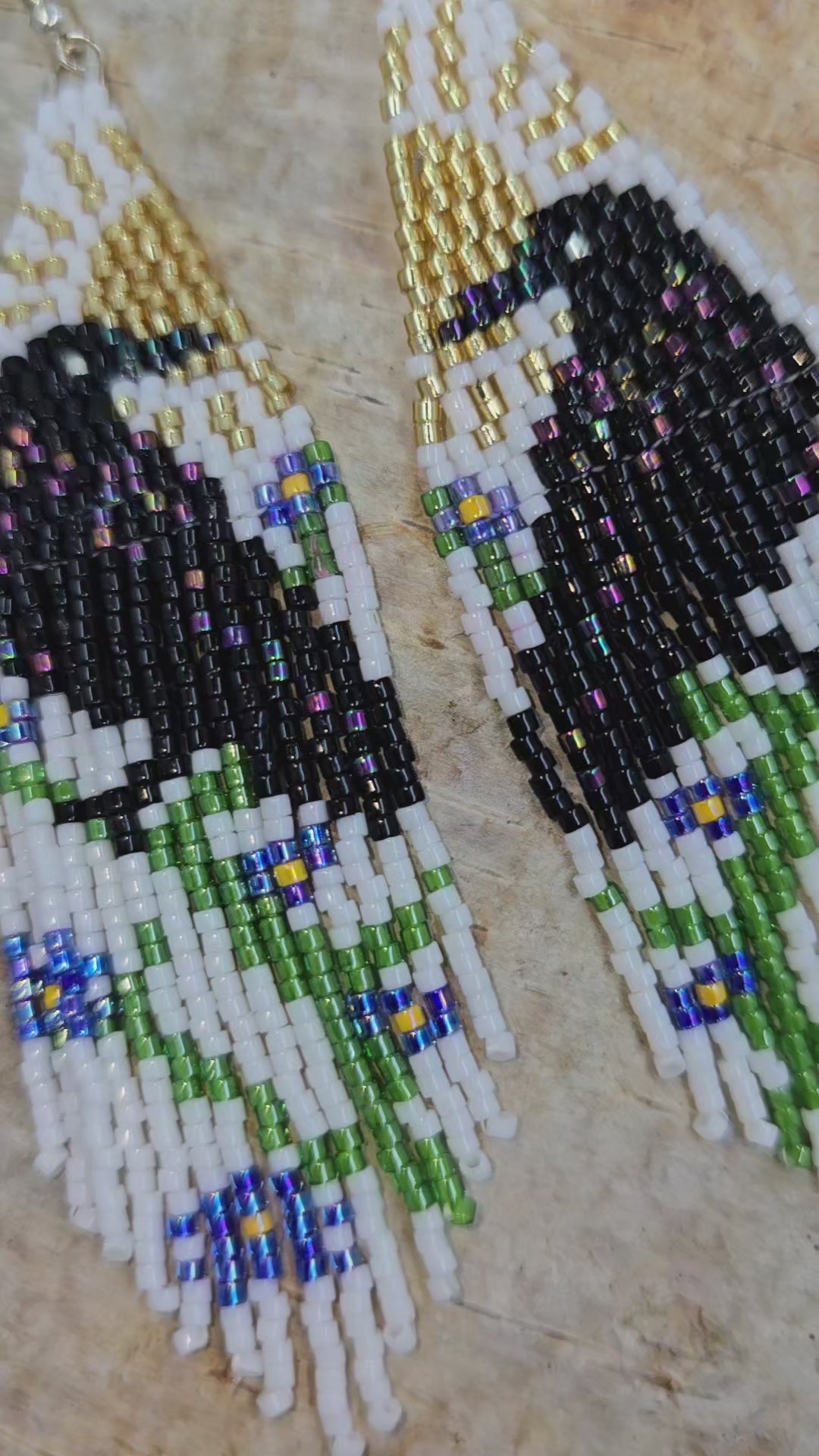 Forget-Me-Not Raven Beaded Fringe Earrings