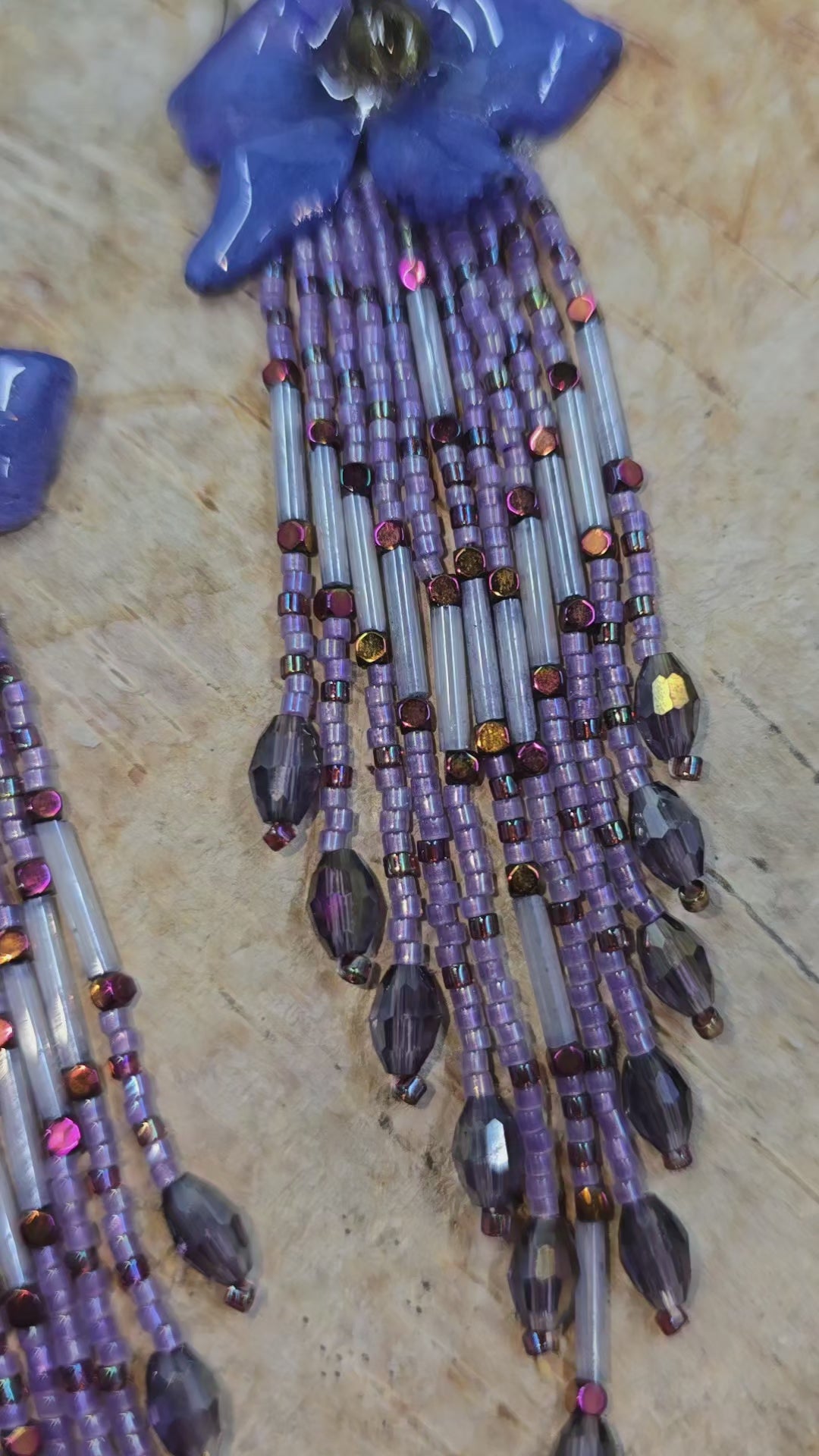 Blue Delphinium & Lilac Cascade Fringe Earrings