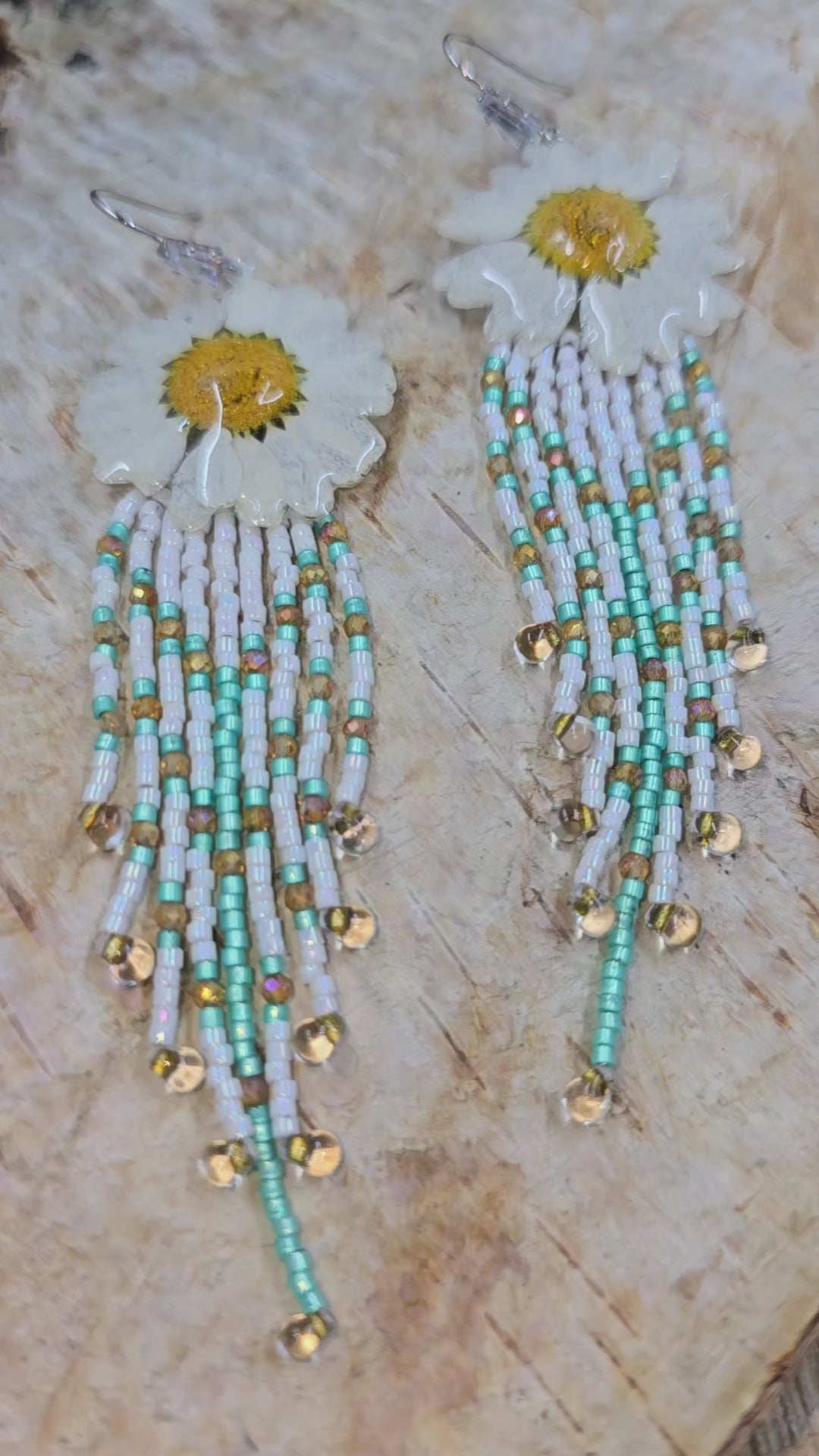 Real Daisy Resin & Cascade Fringe Earrings