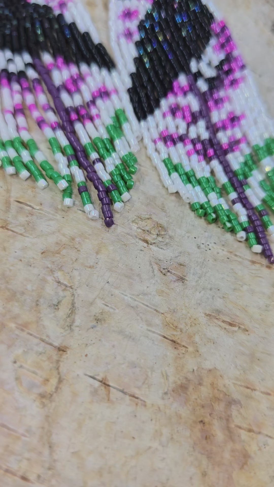 Fireweed Raven Beaded Fringe Earrings